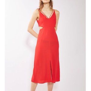Topshop Cut Out Midi Dress in Red - LIKE NEW